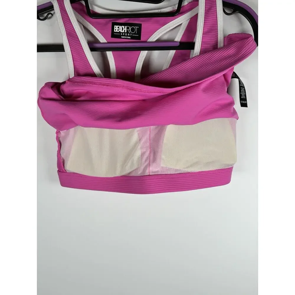 Beach Riot Sport bra Size M Hot Pink Racerback Ribbed swim top padded Activewear - Picture 5 of 6